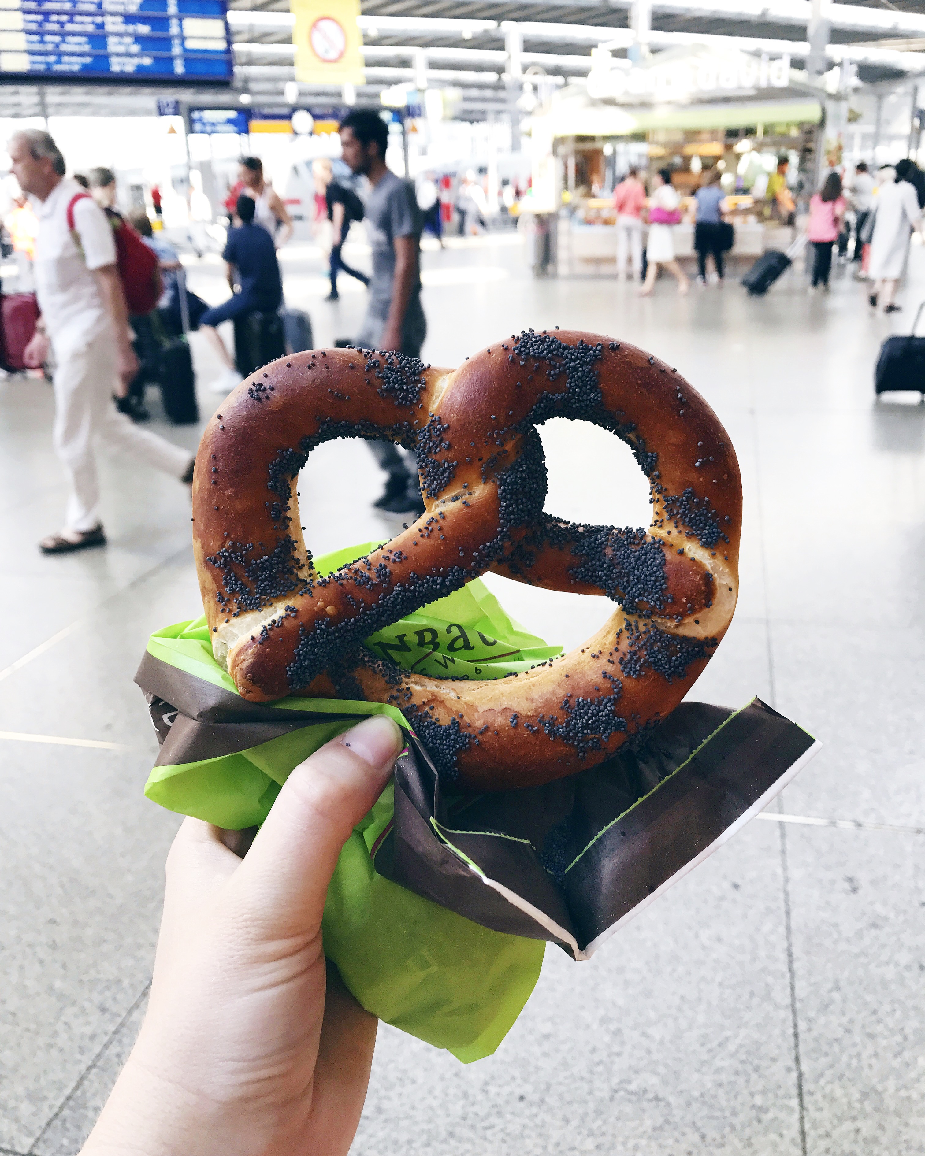 Poppyseed pretzel in the train station Munich, Germany City Guide